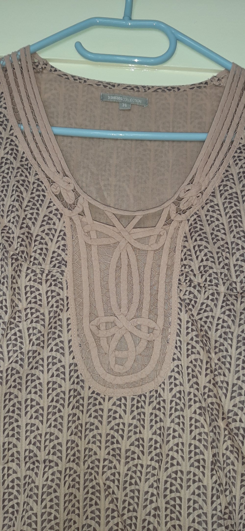 3SuissesCollection 36 S rosé beige lila Baumwoll Tunika mit Bündchen dreiviertel Arm leicht und sommerlich Bluse Hemdbluse lang 