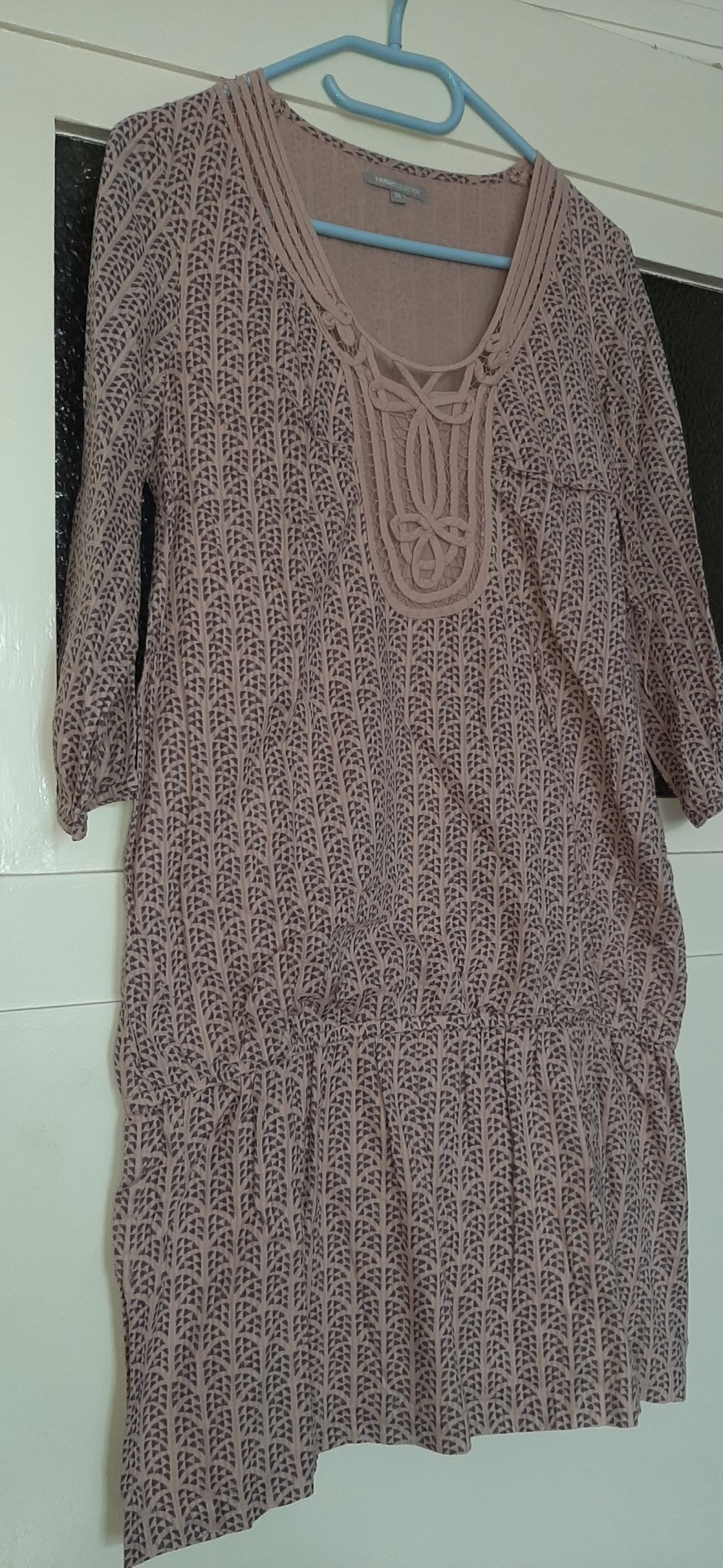 3SuissesCollection 36 S rosé beige lila Baumwoll Tunika mit Bündchen dreiviertel Arm leicht und sommerlich Bluse Hemdbluse lang 