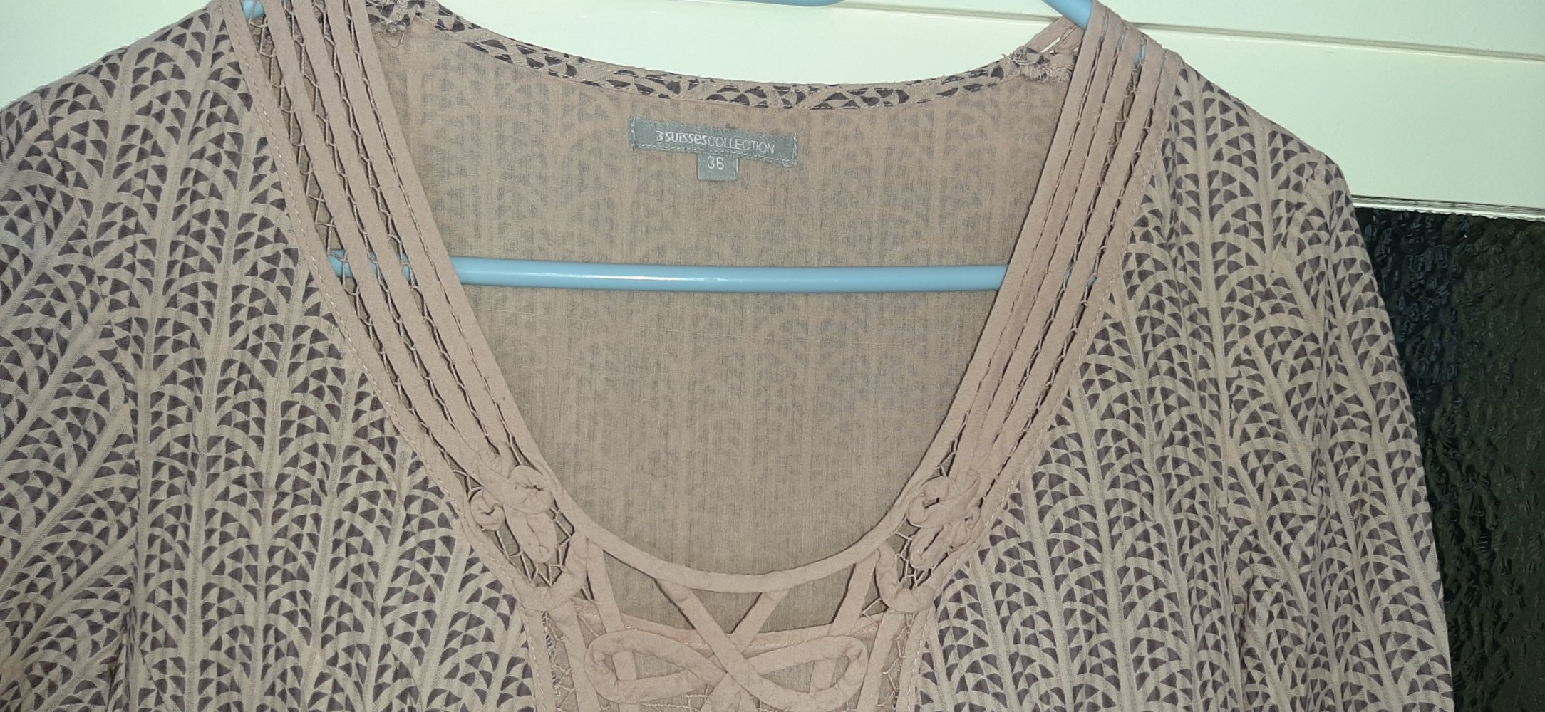 3SuissesCollection 36 S rosé beige lila Baumwoll Tunika mit Bündchen dreiviertel Arm leicht und sommerlich Bluse Hemdbluse lang 