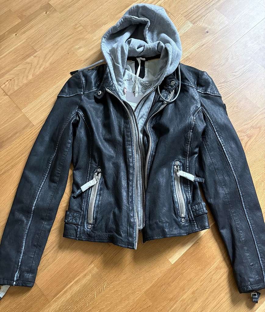 Lederjacke Gipsy Damen Größe S schwarz mit Kapuze grau