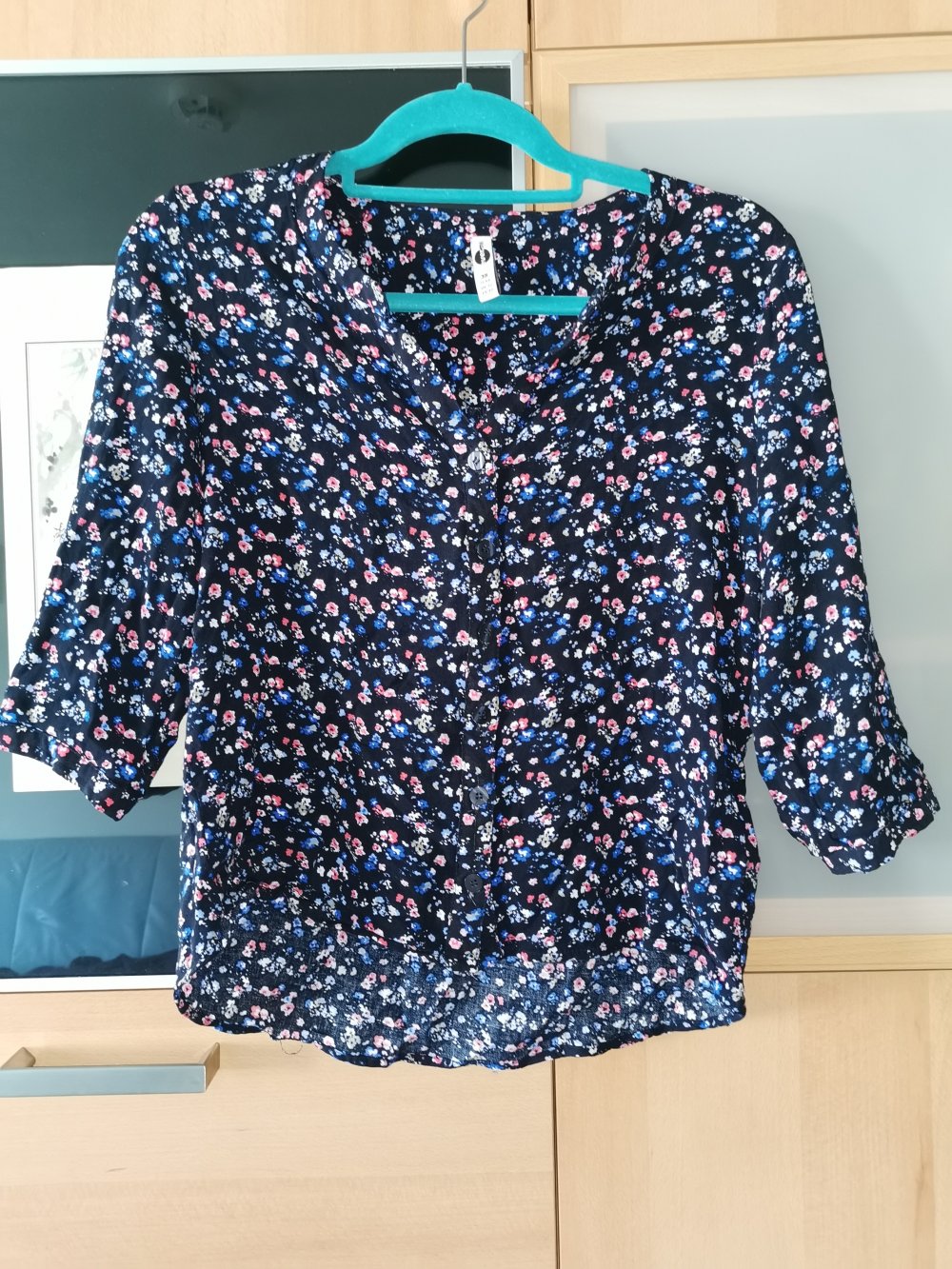 Bluse Takko ever me blau pink geblümt Blümchen Gr. 38 3/4 Arm