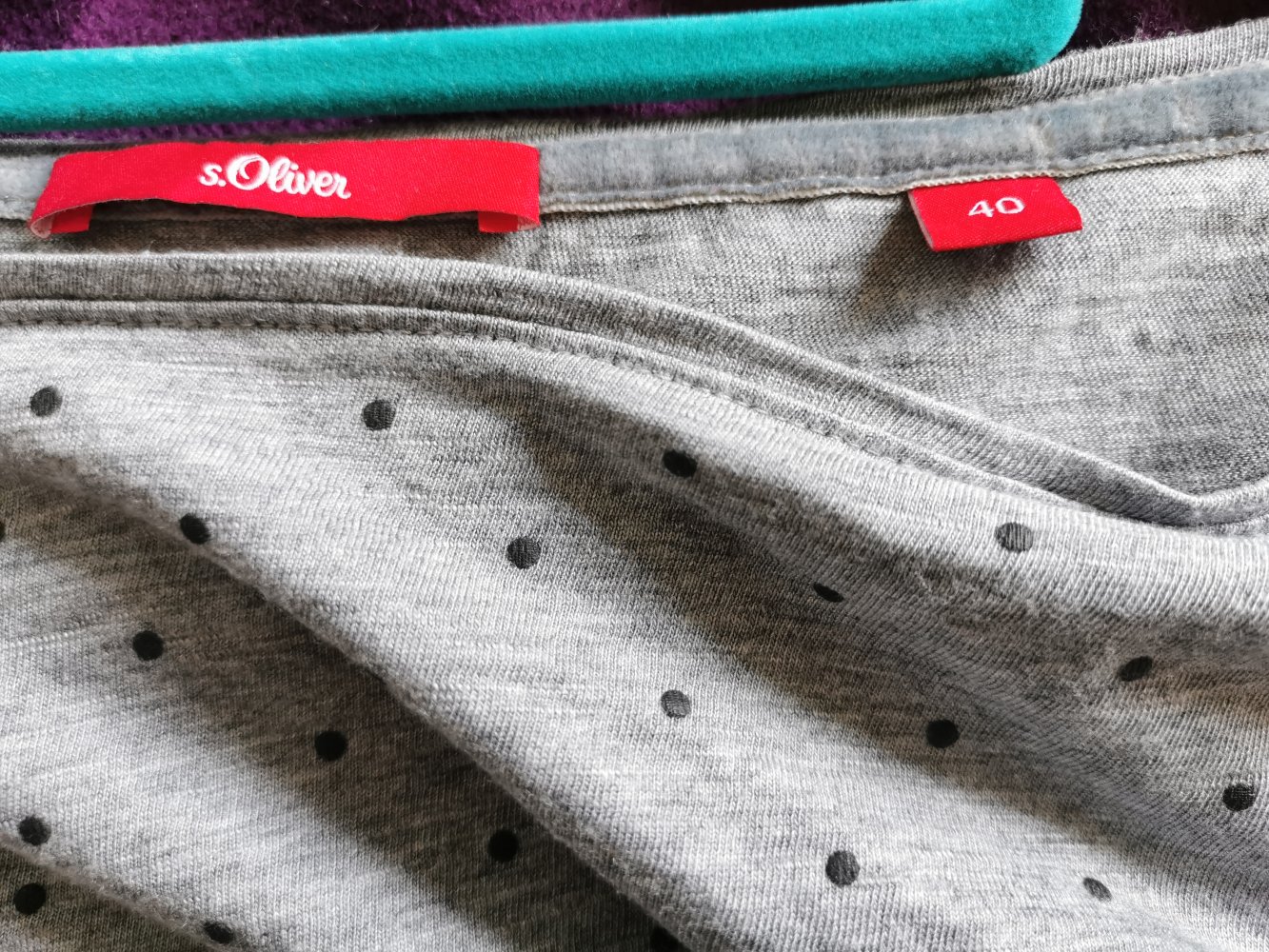 Langarmshirt s.Oliver grau mit schwarzen Pünktchen Gr. 40