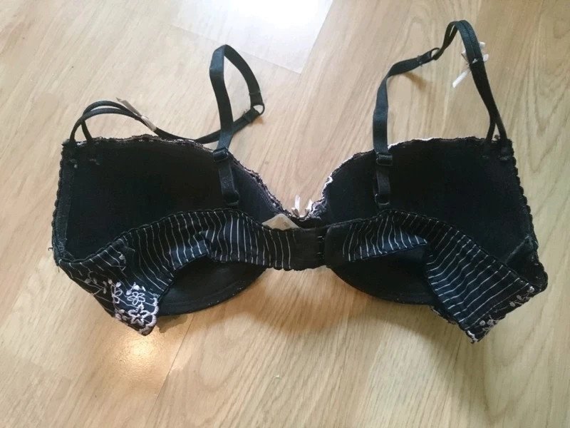 Nadelstreifen Bügel BH | Gr. 75B | schwarz weiß rosa | Lingerie