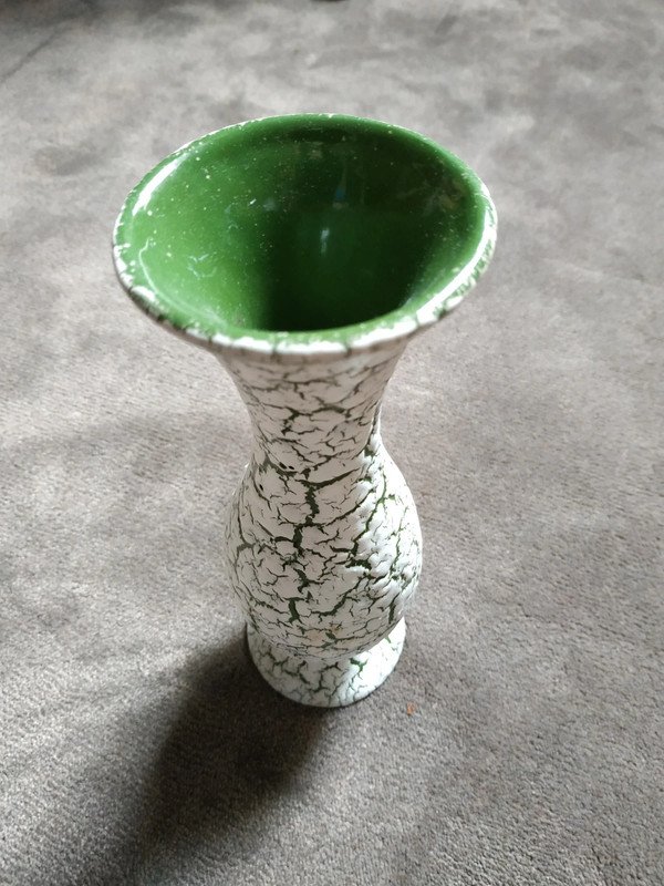 Vintage Midcentury Lava Vase Grün Weiß
