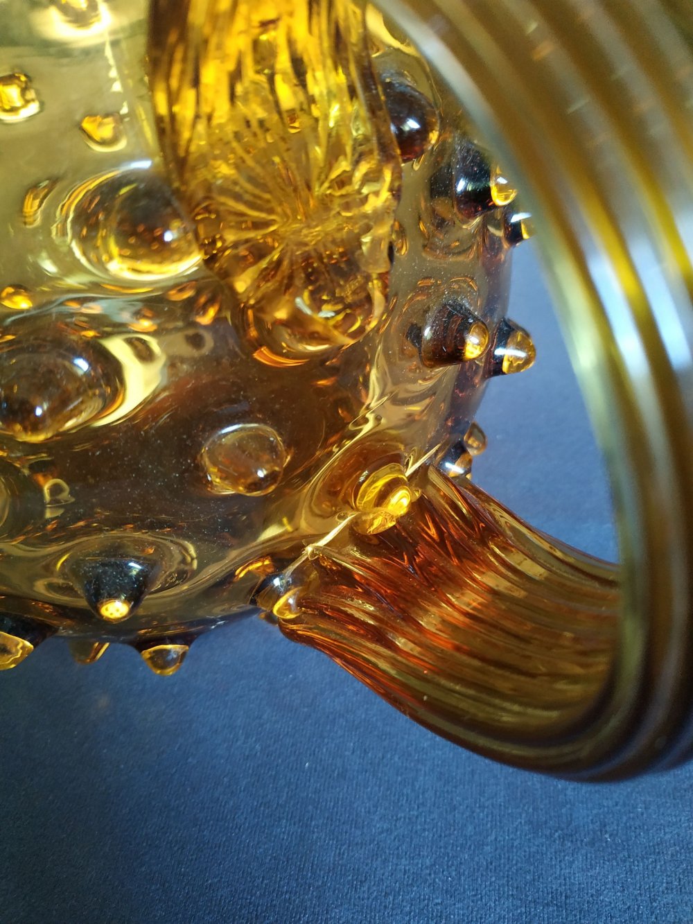 Große Glas Kanne Noppen Nuppen Bernsteinfarben 60s 60er