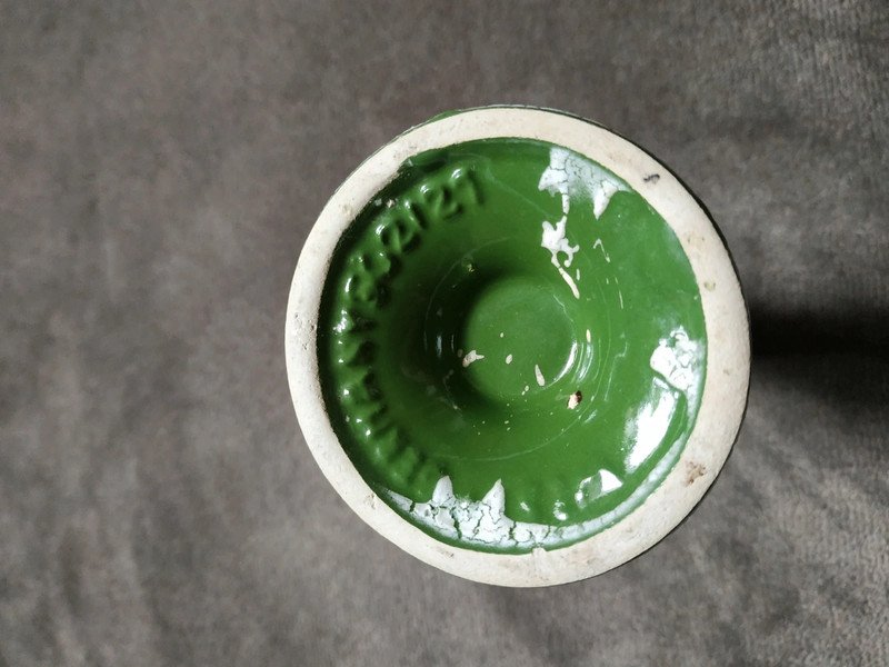 Vintage Midcentury Lava Vase Grün Weiß