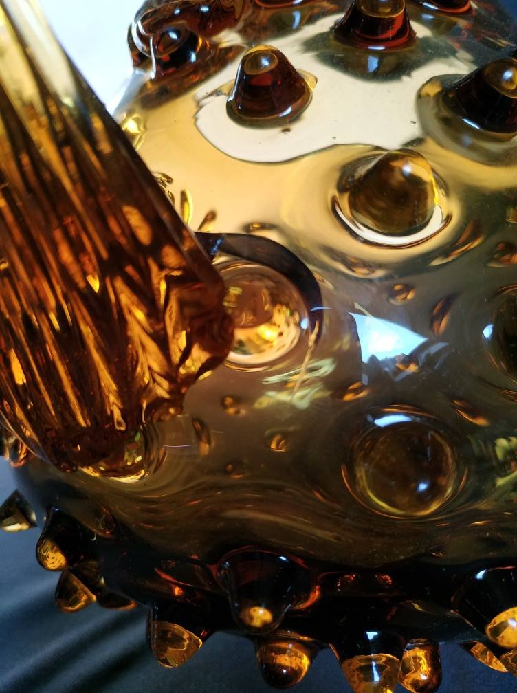 Große Glas Kanne Noppen Nuppen Bernsteinfarben 60s 60er