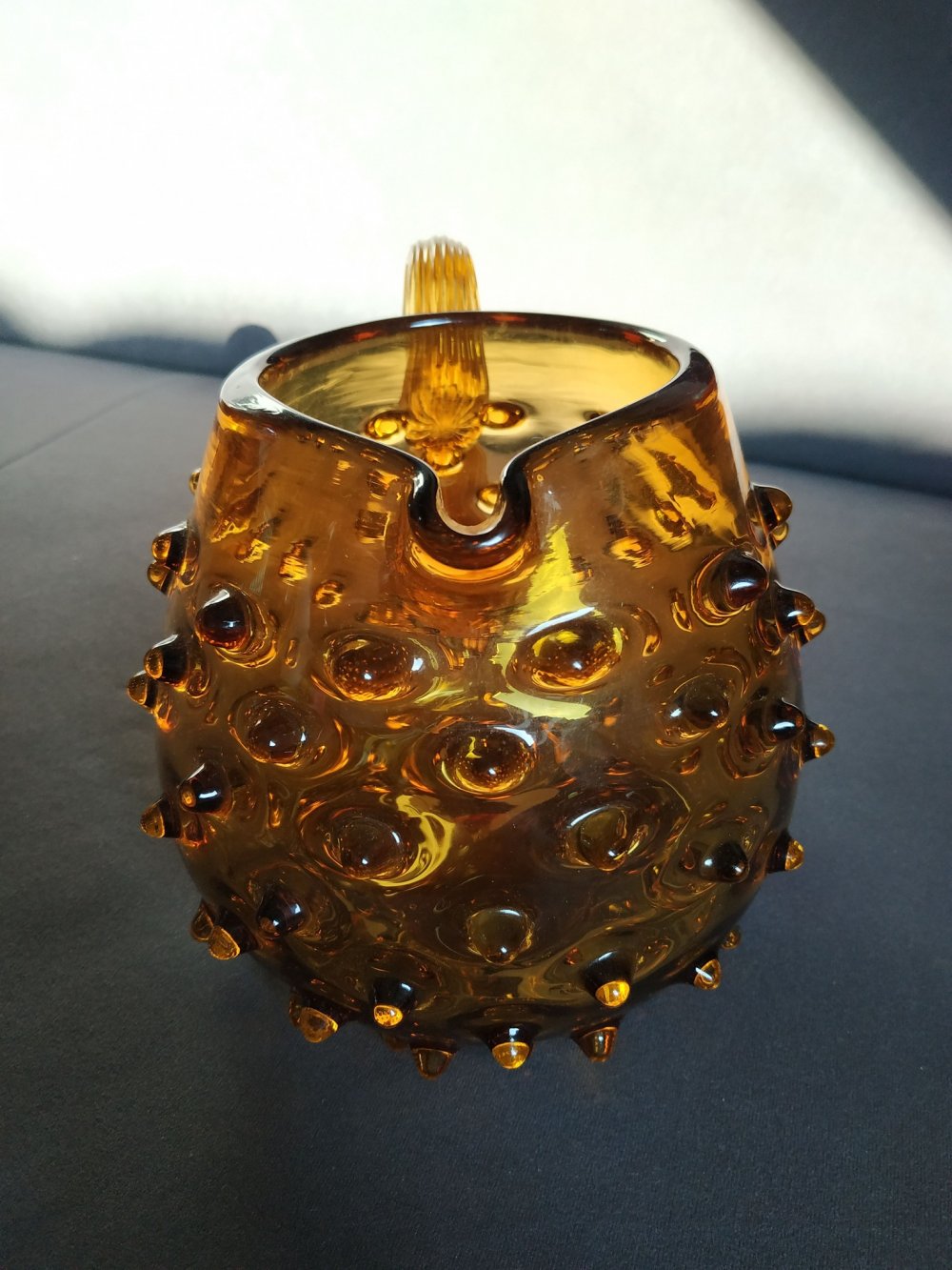 Große Glas Kanne Noppen Nuppen Bernsteinfarben 60s 60er
