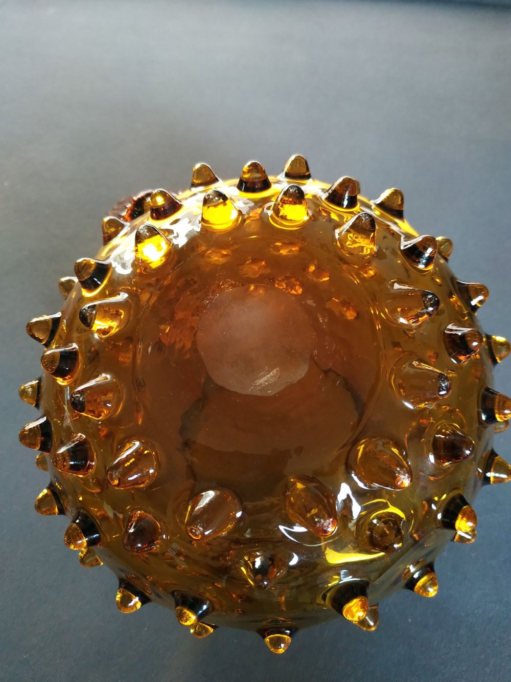 Große Glas Kanne Noppen Nuppen Bernsteinfarben 60s 60er