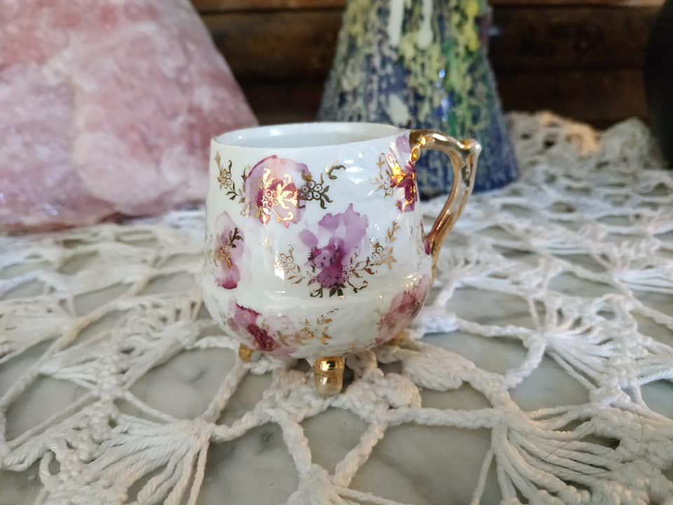 Vintage romantischer Süßstoffbehälter Porzellan Rosen Gold