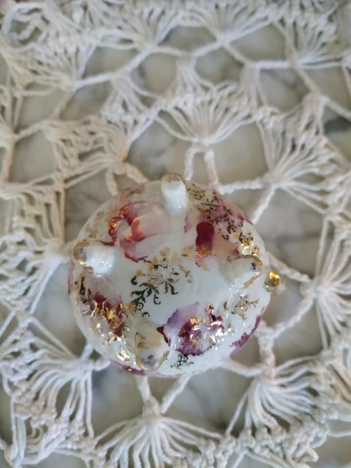 Vintage romantischer Süßstoffbehälter Porzellan Rosen Gold
