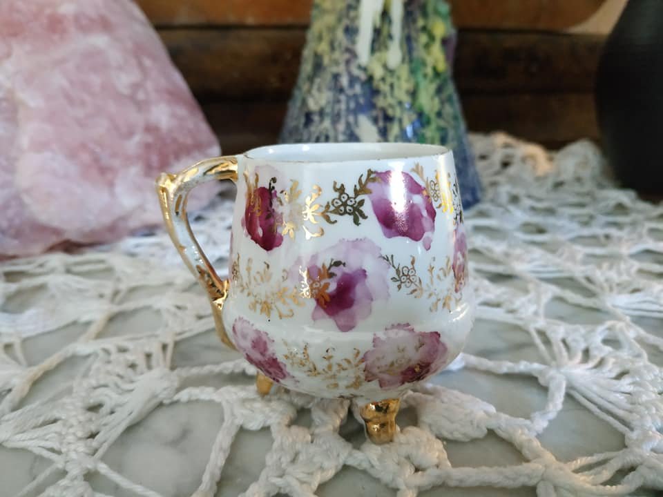 Vintage romantischer Süßstoffbehälter Porzellan Rosen Gold