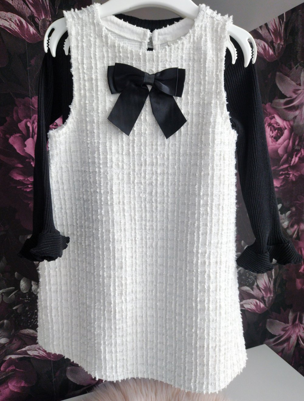 Set ° kleid ° Langarmshirt ° weiß ° schwarz ° Glitzer ° 98/104