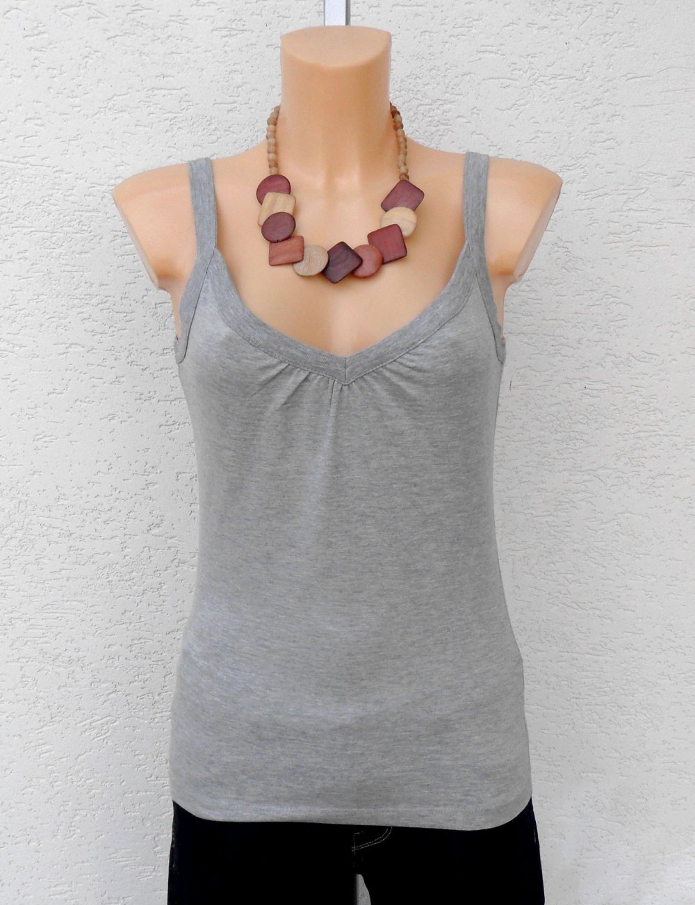 Neuwertiges H&M Top hellgrau Gr.S/36 V-Neck tailliert Spandex Stretch Baumwolle 