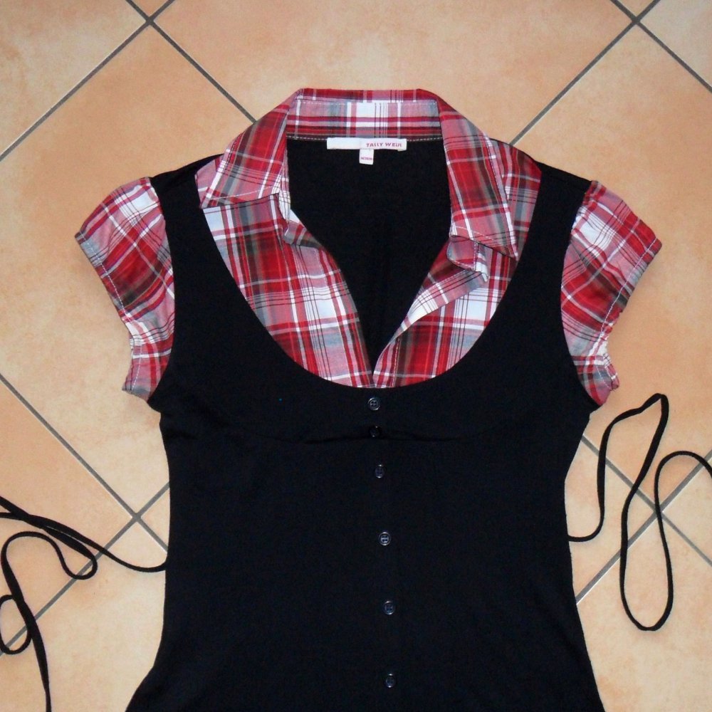 Blusen-Top Lagenlook Tally Weijl Totally Sexy 38 neuwertig schwarz kariert Stretch