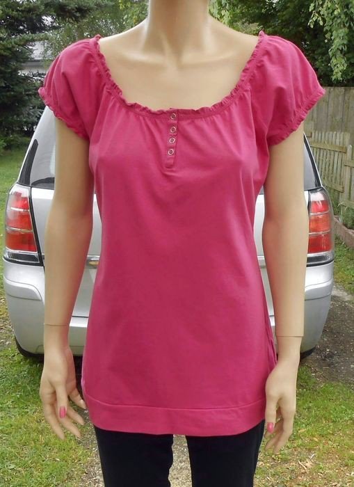 Süßes Long-Top 1 x getragen Fuchsia 38/40 SeXy Ausschnitt Stretch Baumwolle 