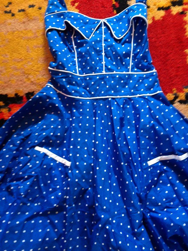 vintage rockabilly gepunktete blau weiss Kleid Sommerkleid Pinup style XS