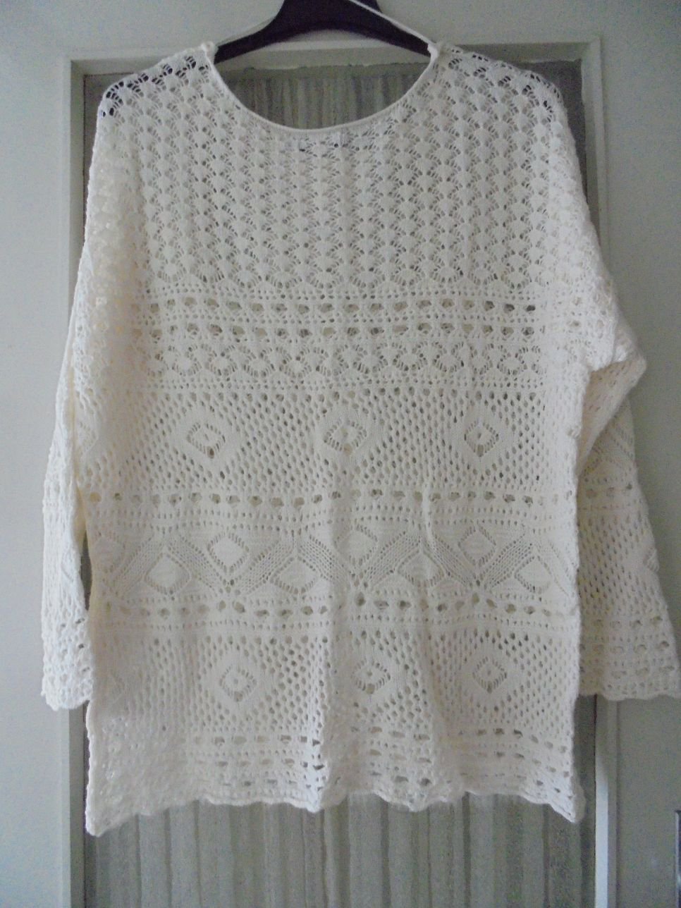 Yessica Pullover in Häkeloptik Lochmuster wollweiß mit Etikett Gr. XL