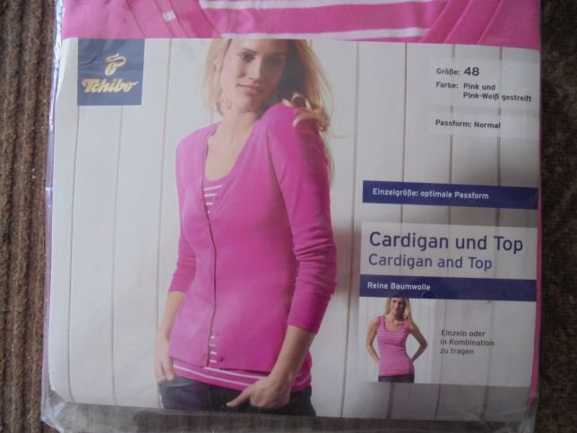 Tchibo TCM Damen Cardigan & Top Grösse 48 pink weiß Baumwolle OVP
