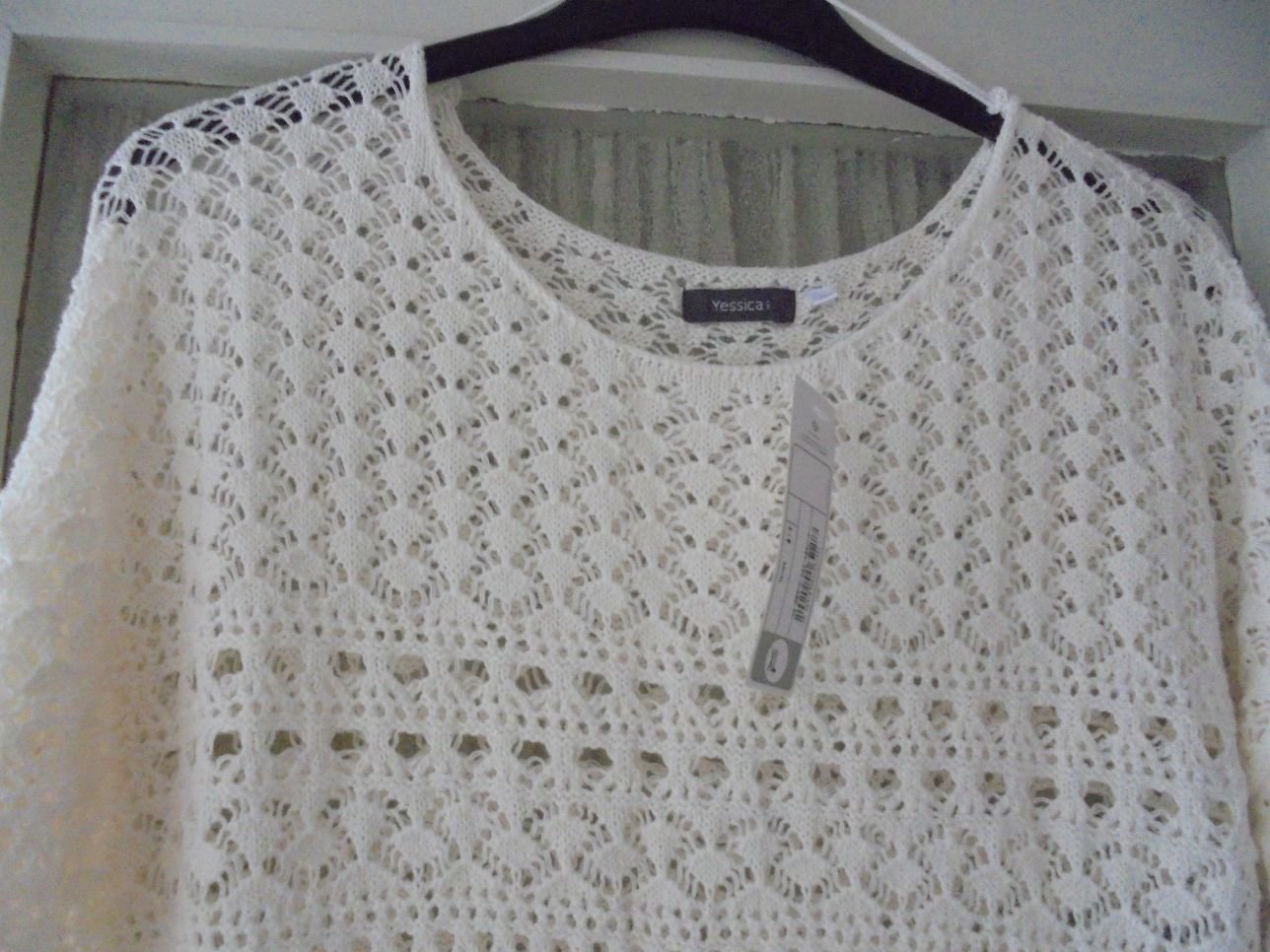 Yessica Pullover in Häkeloptik Lochmuster wollweiß mit Etikett Gr. XL