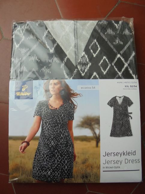 Tchibo Jerseykleid Wickel-Optik 52/54 OVO schwarz weiß