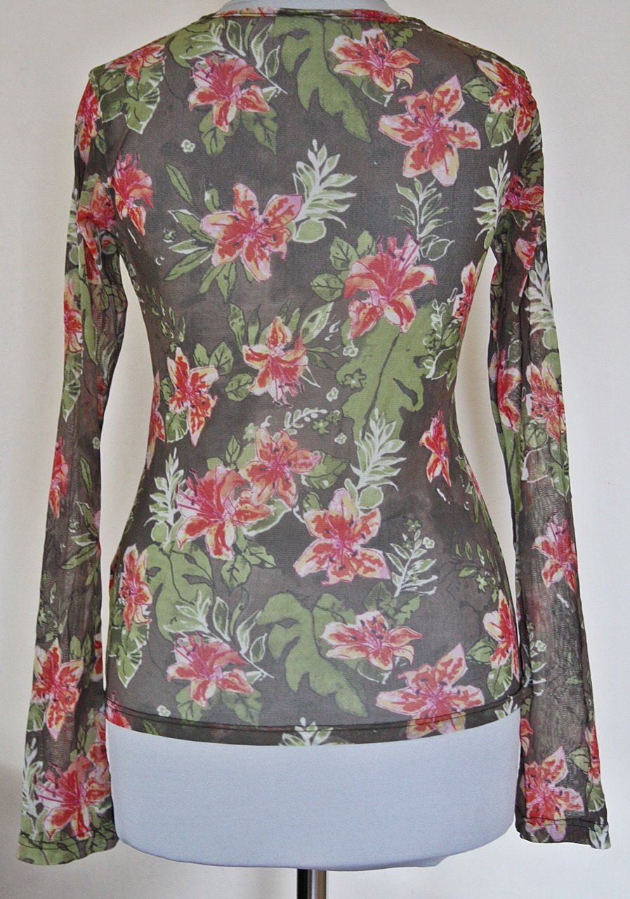 Leichte, geblümte Vintage Meshbluse, Gr.XS
