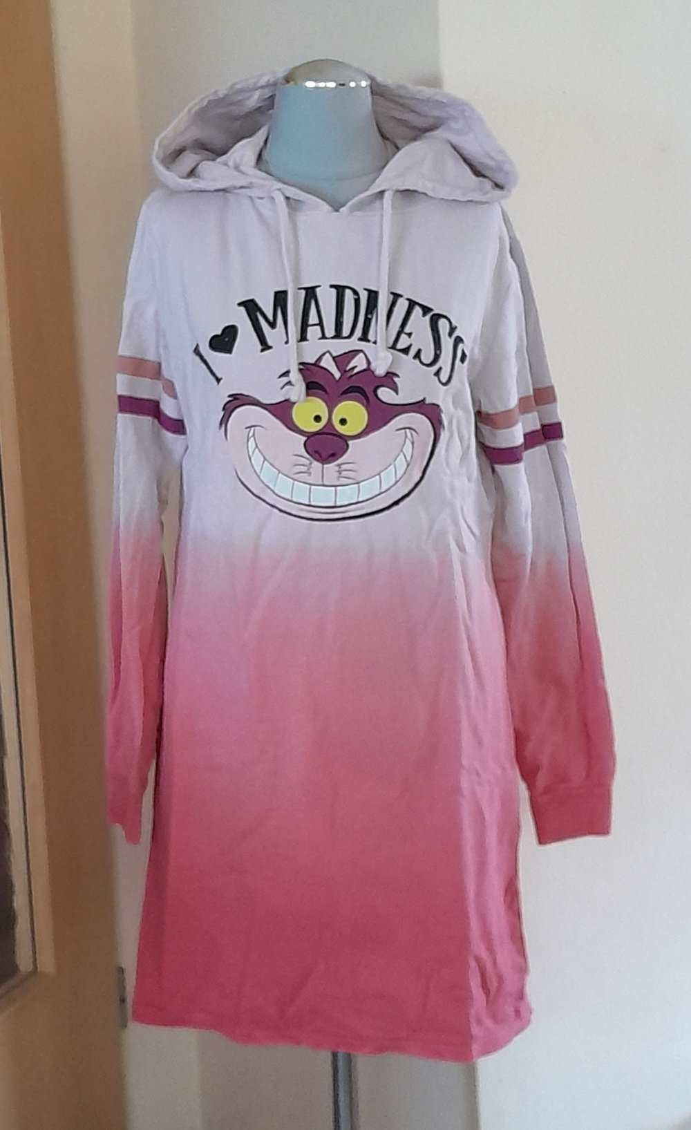 Schönes Hoodie Kleid mit Chesire Cat Motiv, Gr.S