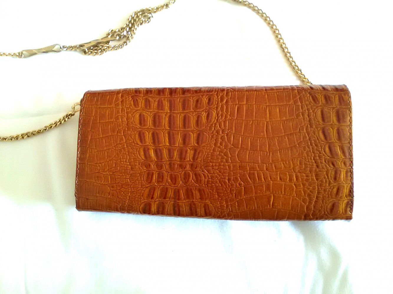 Schöne, braune Vintage Handtasche aus Krokoleder