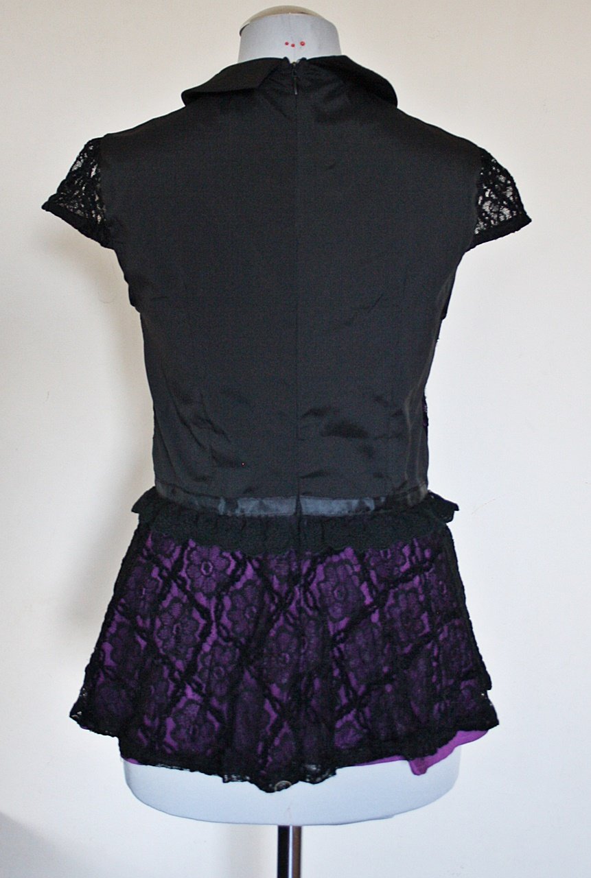 Wunderschöne, schwarz-violette Spitzenbluse, Gr.34/36