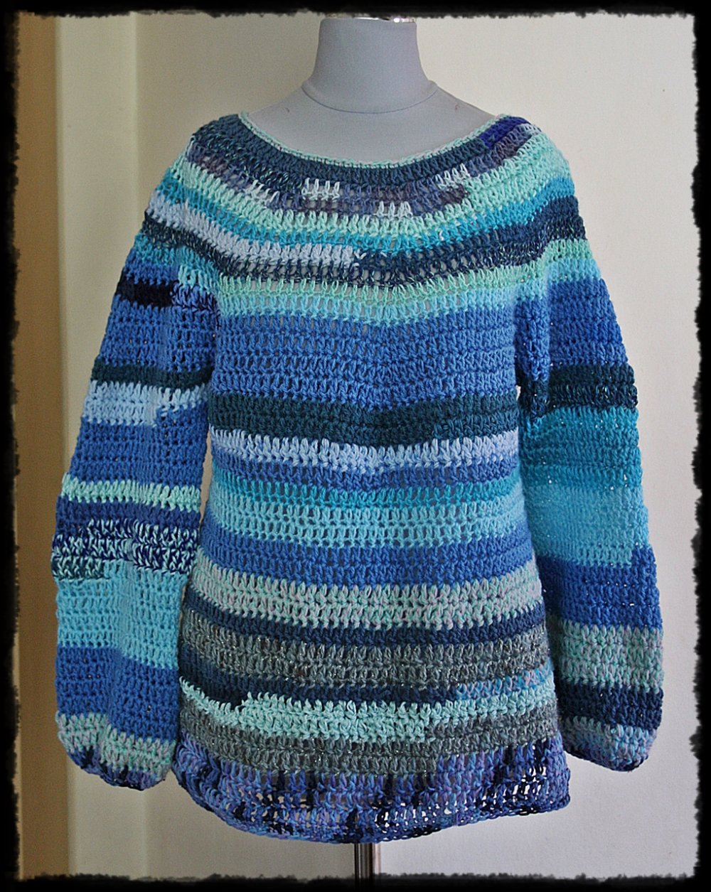 Wunderschöner, blauer Vintage Strickpullover, Gr.S
