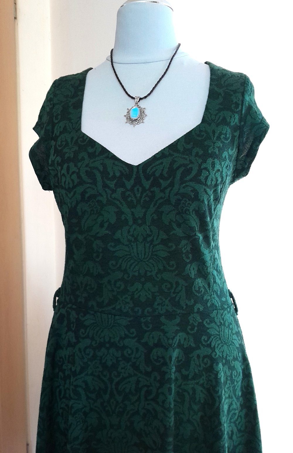 Waldgrünes, gemustertes Skaterkleid, Gr.S
