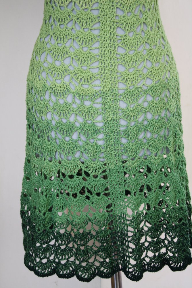 Grünes, neues Ombre Hippie Häkelkleid, Gr.34/36, Unikat