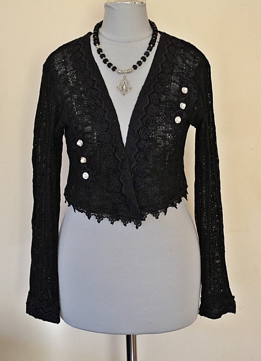 Wunderschöner, schwarzer Vintage Spitzenbolero, Gr.38