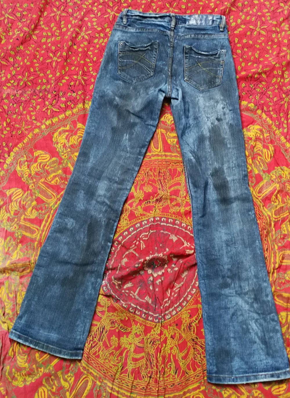 Jeans Designerhose Custom Rockchick Biker Batik Pattern abgerockt