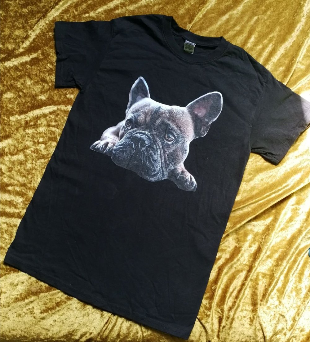 T-Shirt Hund Frenchie Bully Kunstdruck French Bulldog Baumwollshirt