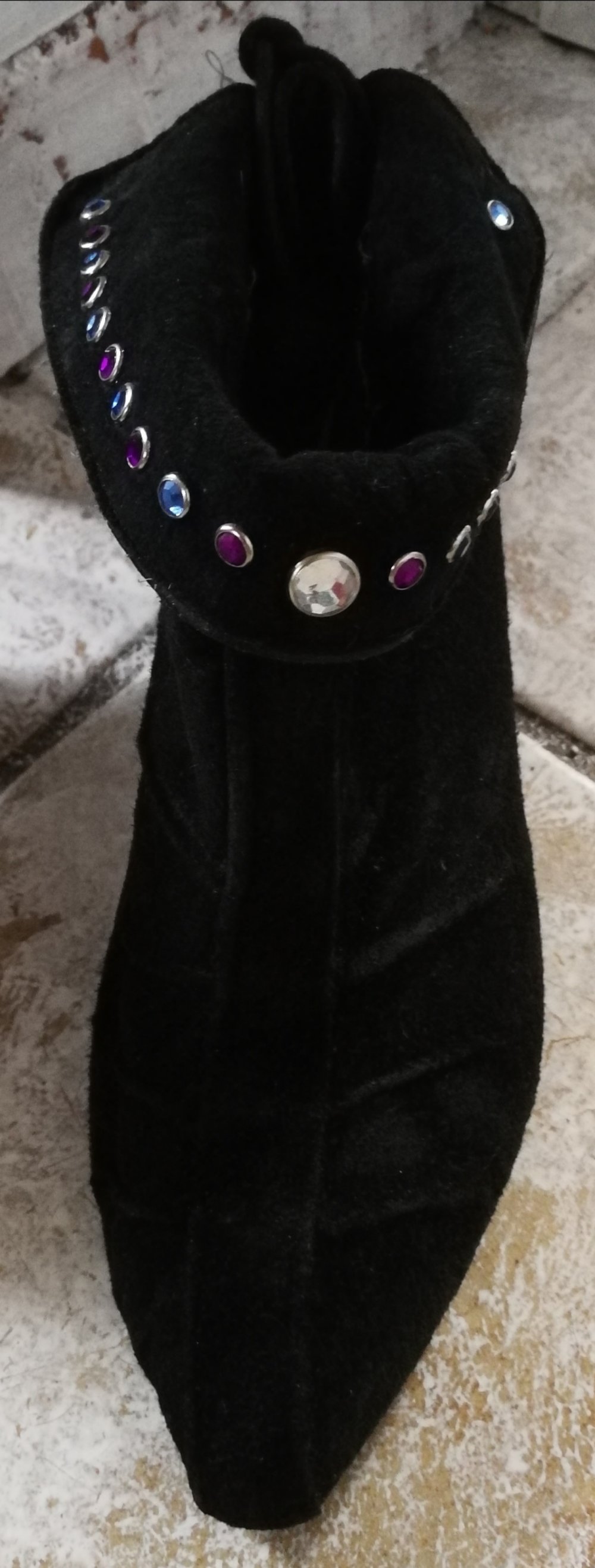 Schwarze sexy Leder Stiefeletten Pumps Strass 80er True Vintage Original! 2 Styles