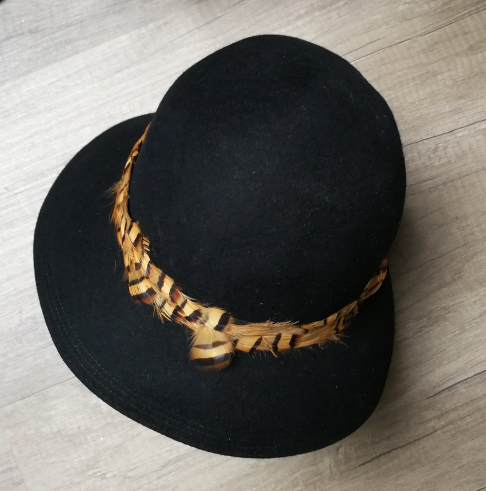 Hut Damenhut Designerhut Bohohut Filz Federnhut Hippie Retro Antik Vintagemode 50er 70er Rockchick Tiger