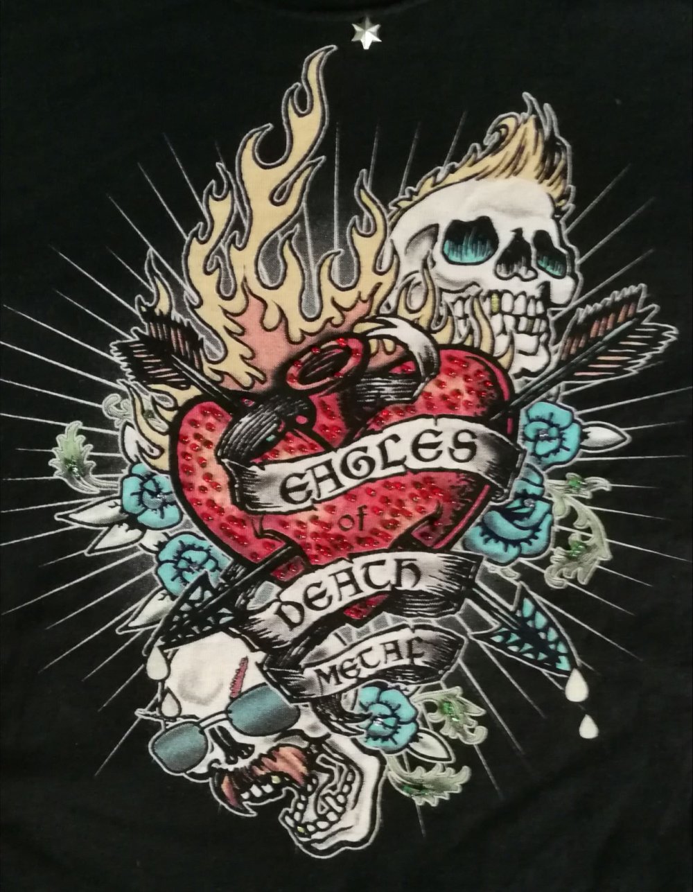 Eagles of Death Metal Bandshirt! Designershirt Girlie Tattoo Skull Perlen Handarbeit Custom 