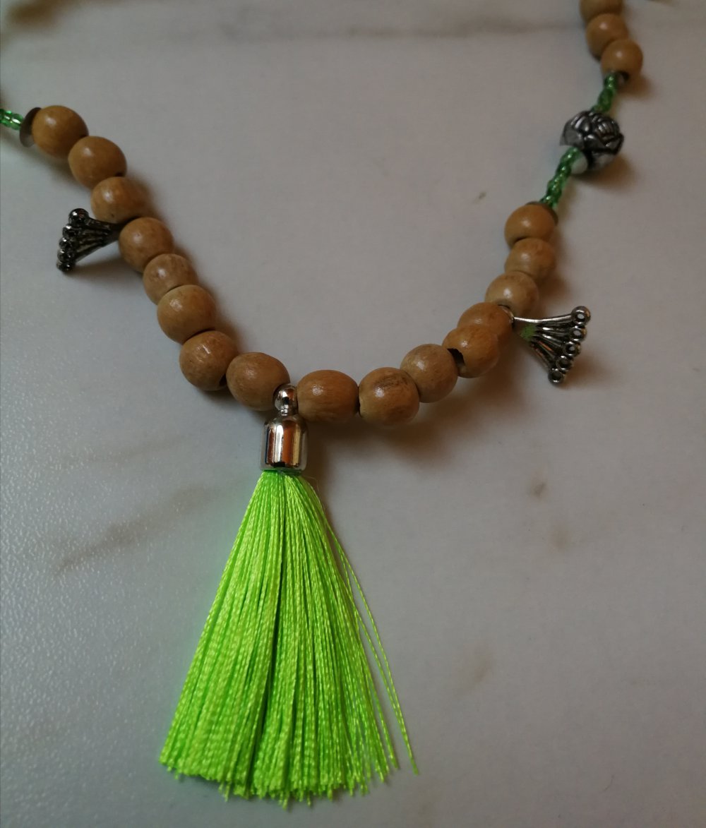 Halskette Buddha Kette Quastkette Yoga Perlen Holzschmuck Unikat 90er Vintage Charm Glücksschmuck