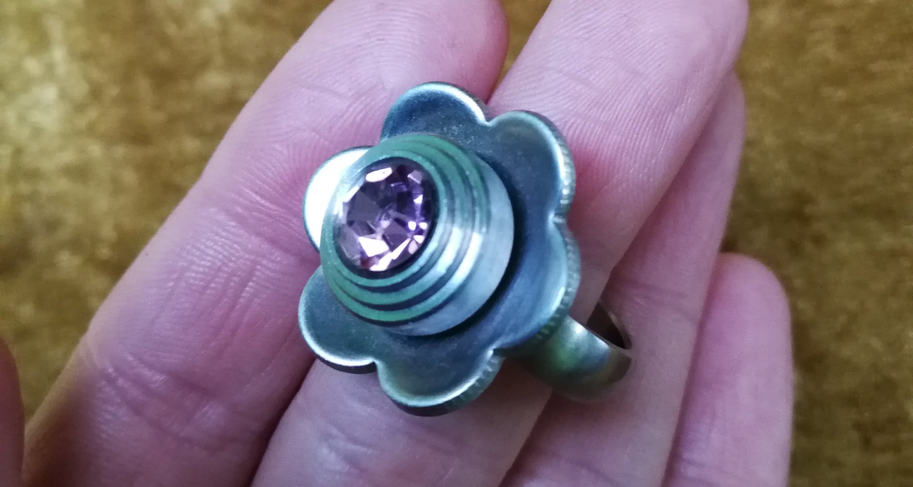 Fingerring Blumenring Silber rosa Edelstein Bling-Bling Boho Hippie Brushed Metal Edelstahl