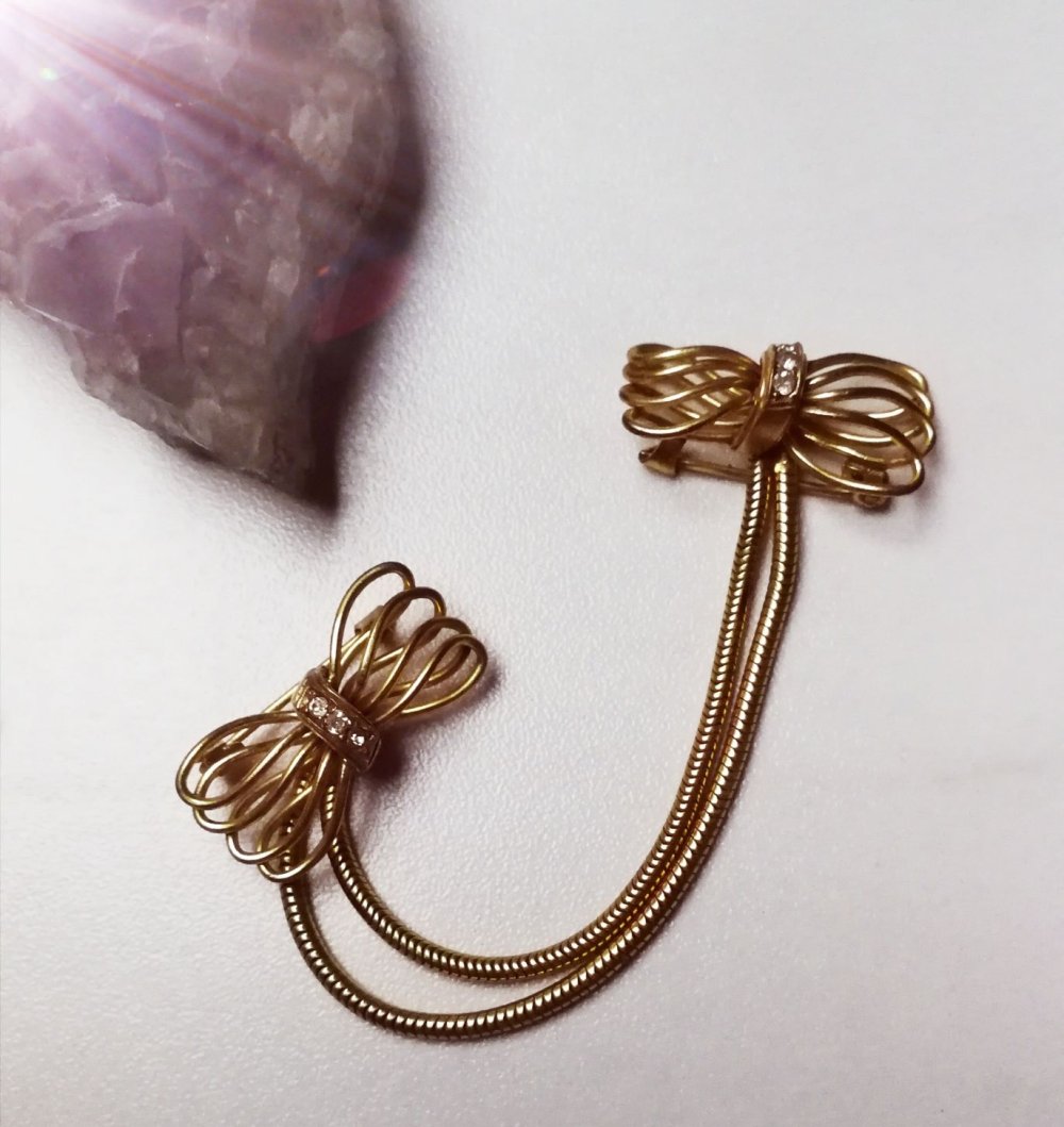 Goldbroschen Schleifen Strass Antik Vintage Deko besonderes Design! Sehr rar!
