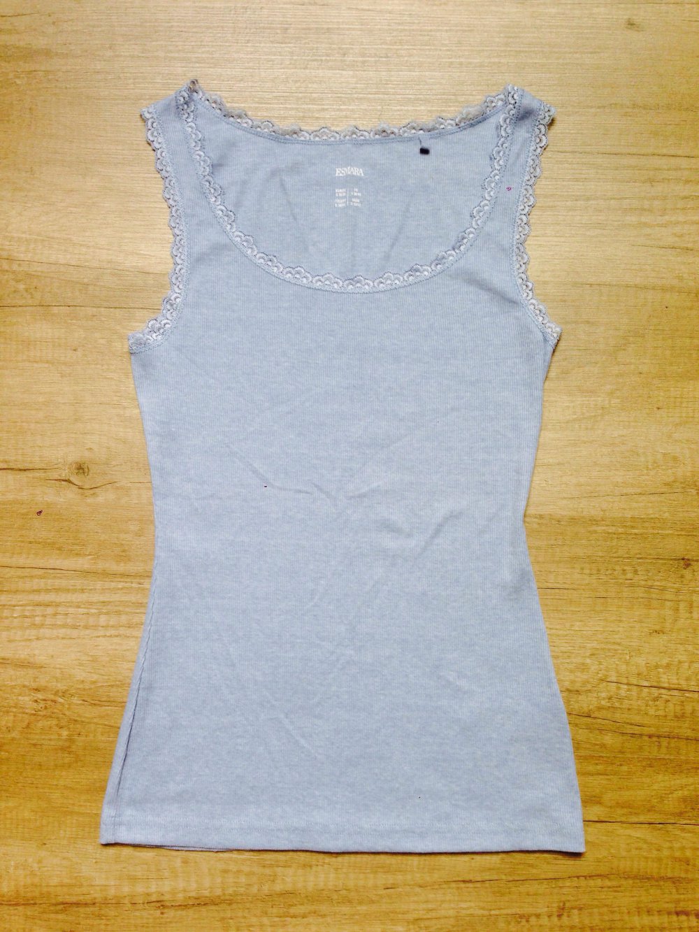 Pastellblaues Romantik Spitzentop Wifebeater Rippenstyle in S!