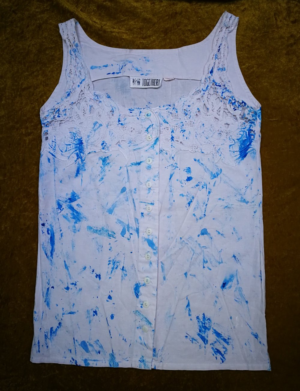 80er Romantik Vintage Top Batik Hippie Boho Splash Designer Stickshirt Stickerei Häkel