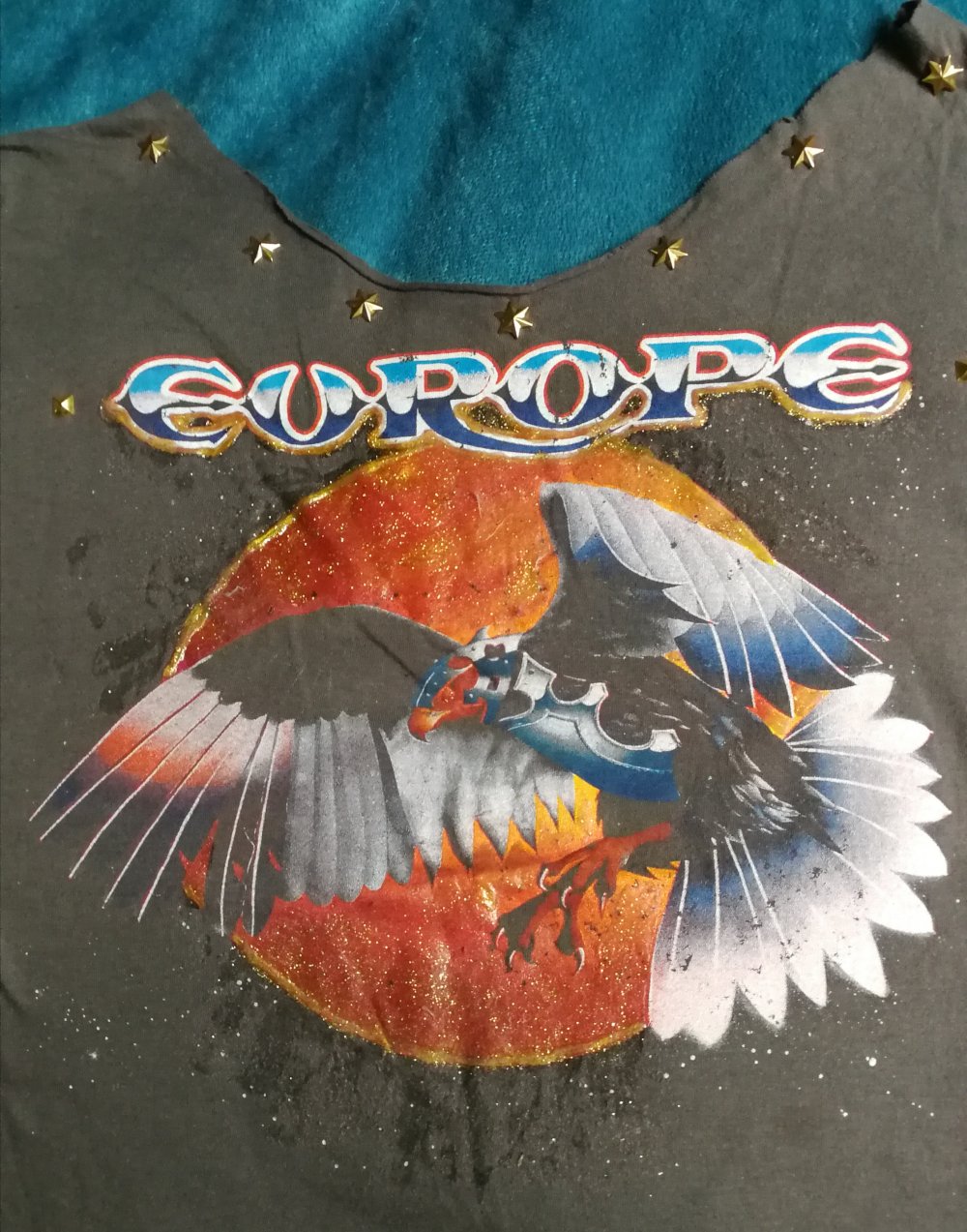  Europe Band Girlieshirt Unikat Custom! Adler! Wings of Tomorrow! 