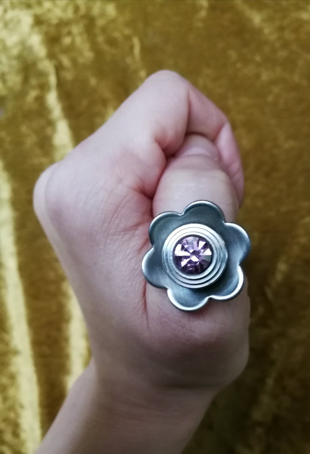 Fingerring Blumenring Silber rosa Edelstein Bling-Bling Boho Hippie Brushed Metal Edelstahl