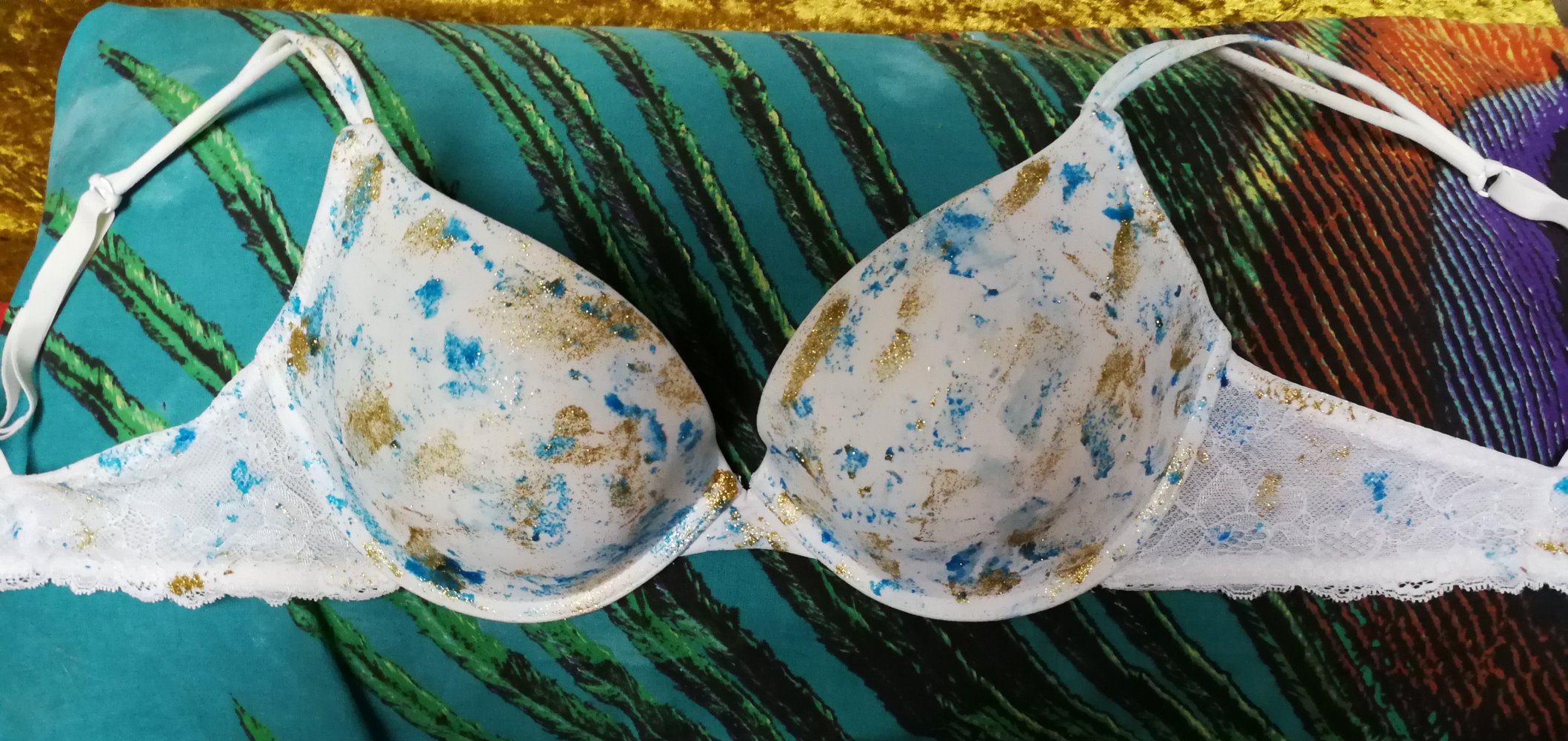 BH Büstenhalter Push-Up Spitzen-BH Goldglitzer Batik Muster Designer Lingerie