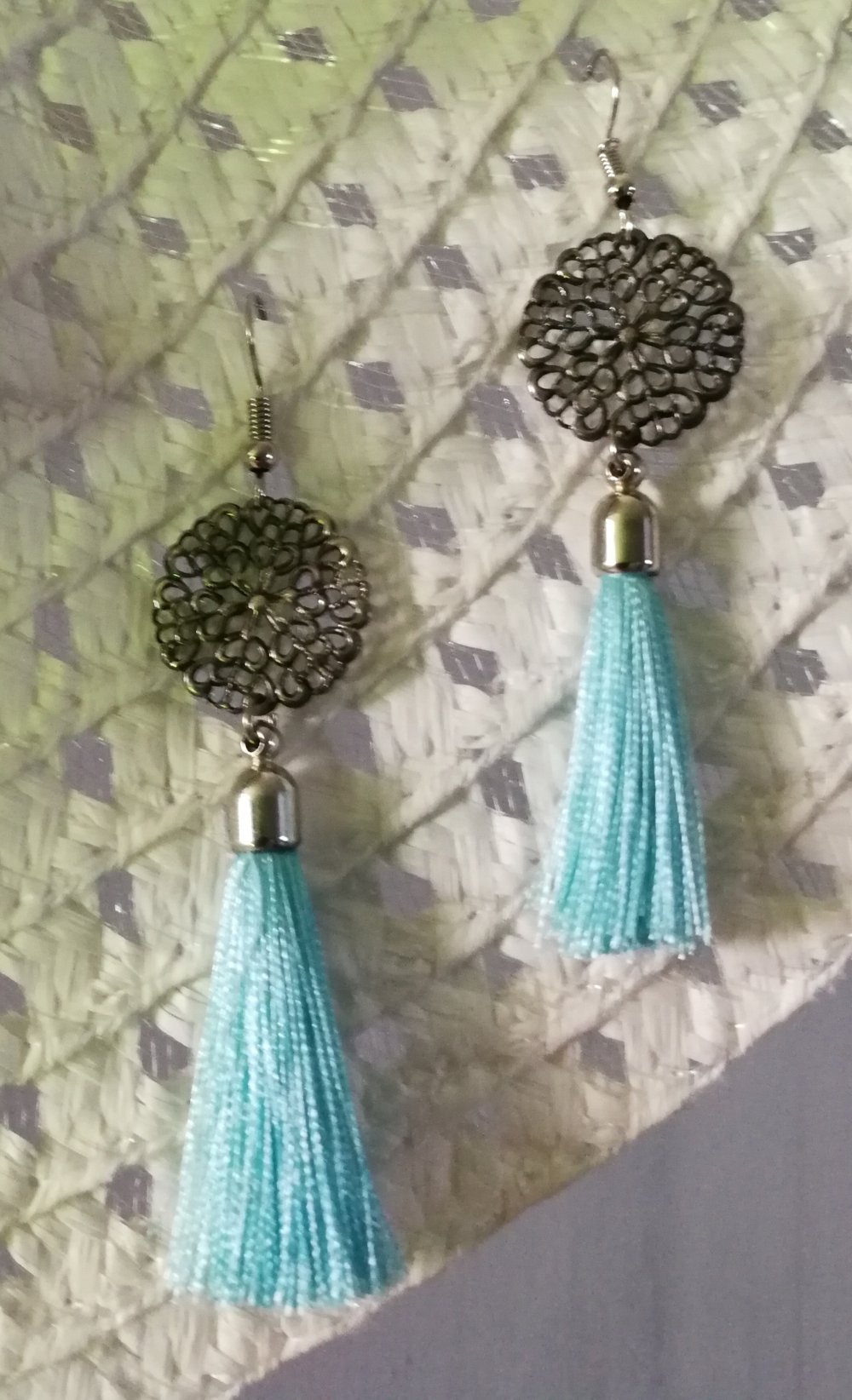 Ohrringe Quastohrringe Makramee Puschel Pompom 90er Vintage Orient Exotic 