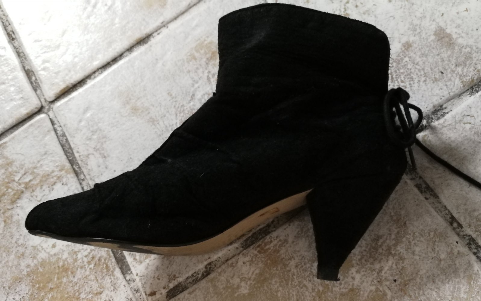 Schwarze sexy Leder Stiefeletten Pumps Strass 80er True Vintage Original! 2 Styles