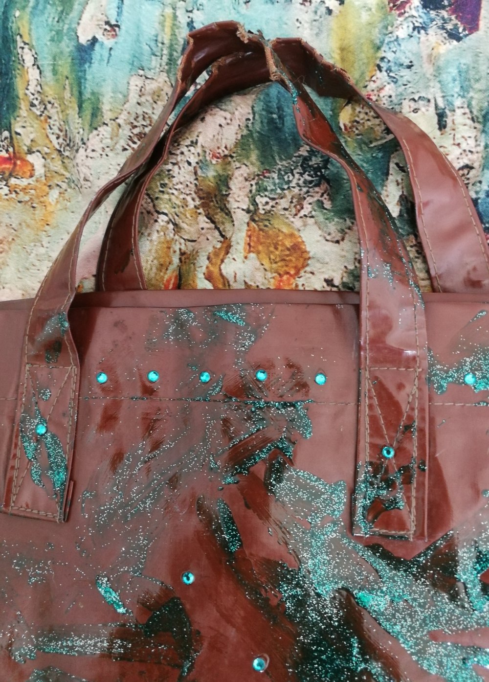 Tasche 60er 70er Vintage Retro Glitzer Tragetasche Lacktasche Designertasche Strassteine Unikat!