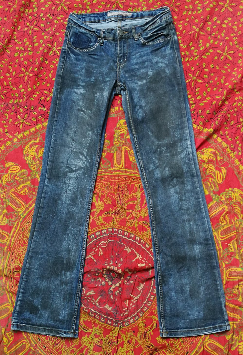 Jeans Designerhose Custom Rockchick Biker Batik Pattern abgerockt